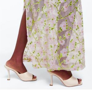 $650 Aquazzura Violette white leather mules slides sandals sculpted heel 38.5 8